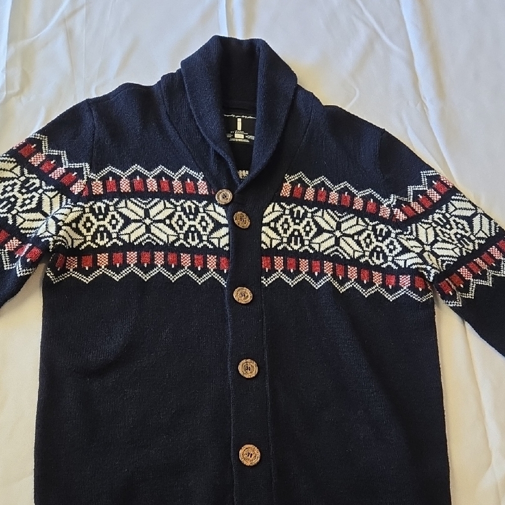 Buffalo David Bitton Blue and Red Cardigan Sweater